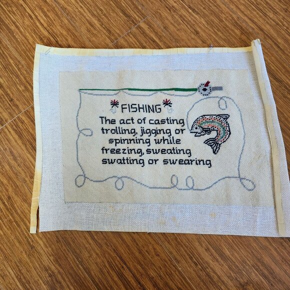 20 x 15 Inches Finished Cross Stitch Canvas Fishermans Quote #13 - Picture 5 of 5